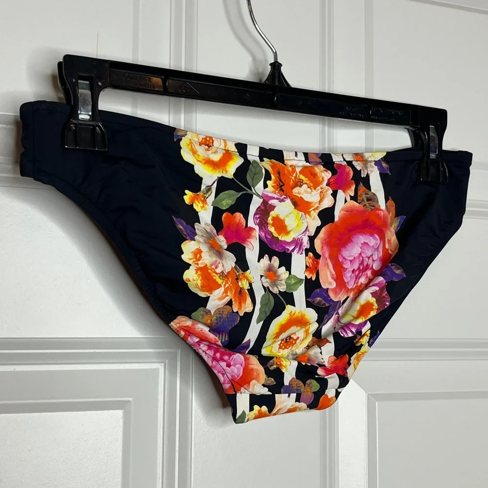 Seafolly Bikini Bottoms US Size 4 Black Floral Striped‎ Swimwear NEW NO TAG